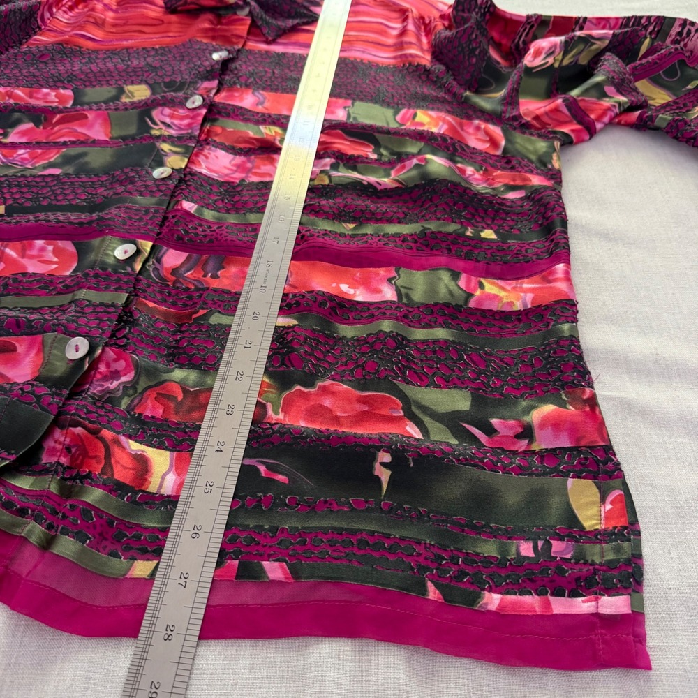 Coldwater Creek Blouse Size 2X Floral Striped Silk Rayon Semi-Sheer Button Down - Picture 10 of 12
